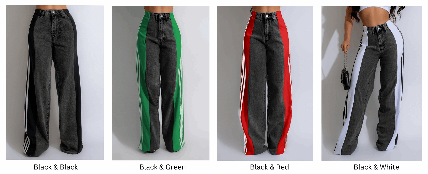 Women's Striped High Waist Straight Leg Denim Pants-black-four styles