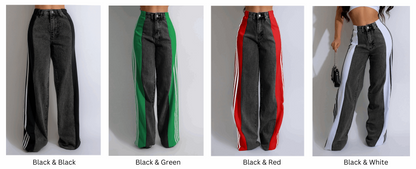 Women's Striped High Waist Straight Leg Denim Pants-black-four styles