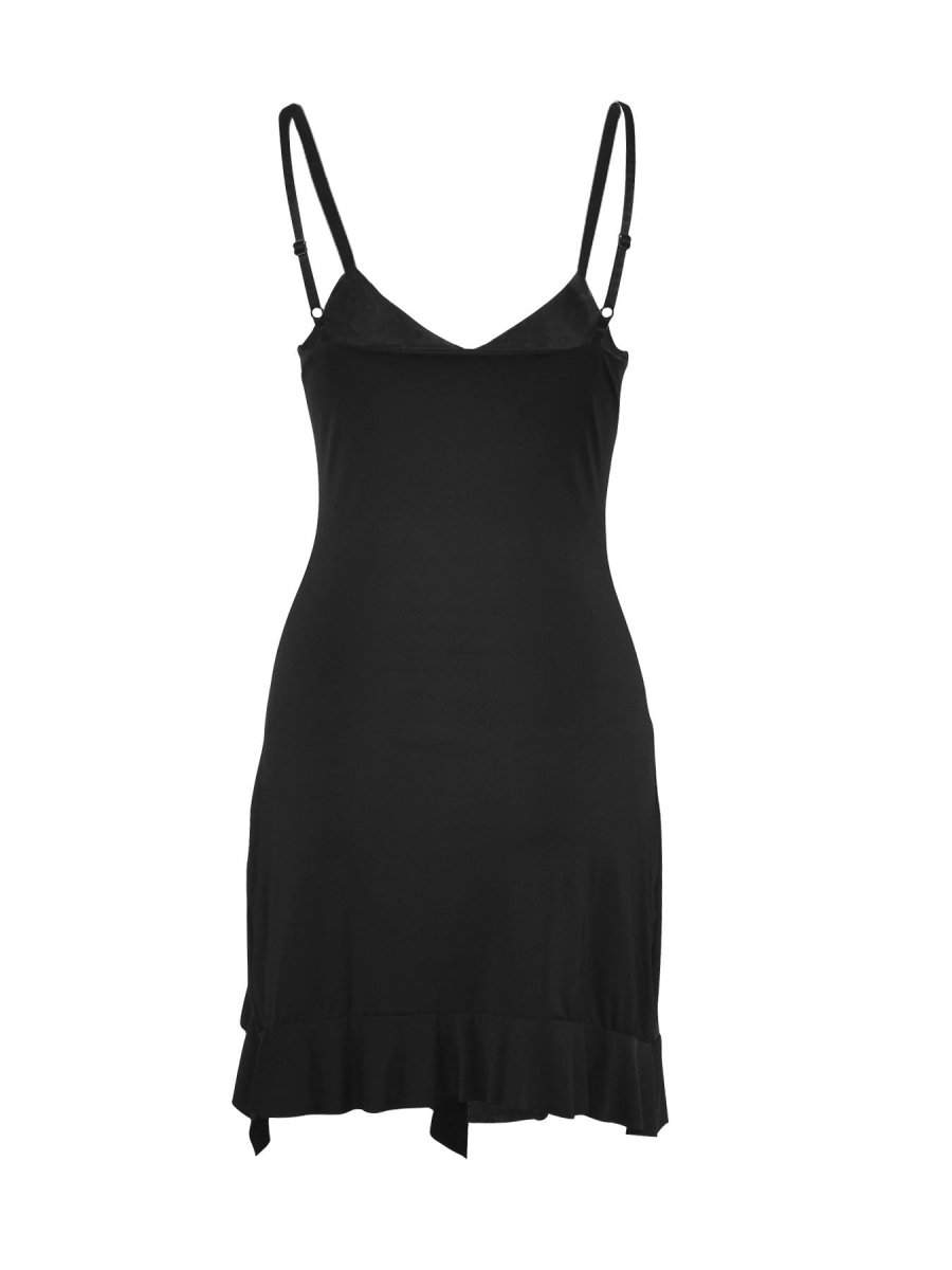 Black Spaghetti Strap Side Ruffle Dress - Lunacy Deals & Designs