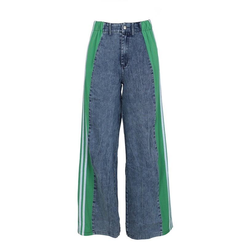 Women's Striped High Waist Straight Leg Denim Pants