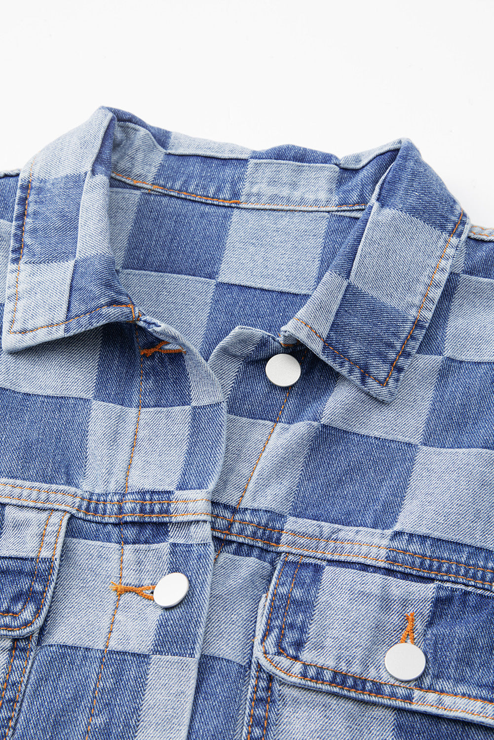 Women's Checkered Button Up Denim Jacket