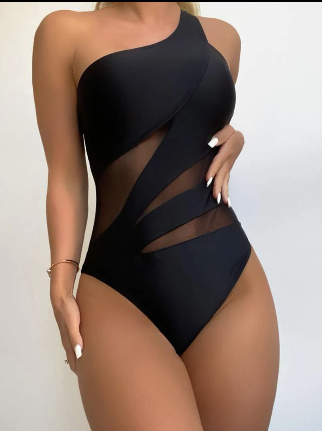 Women's Mesh Cutout One-Shoulder One-Piece Swimsuit