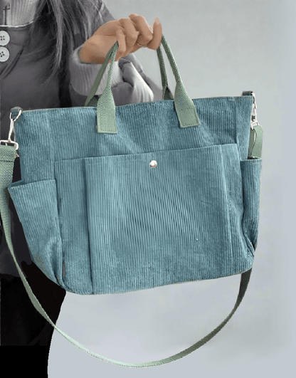 Corduroy Multi-Pocket Zip-Up Tote Bag - Lunacy Deals & Designs