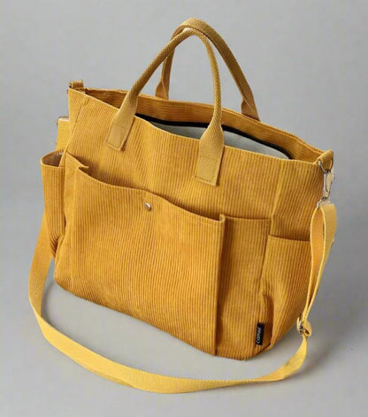 Corduroy Multi-Pocket Zip-Up Tote Bag - Lunacy Deals & Designs