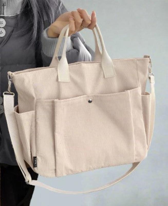 Corduroy Multi-Pocket Zip-Up Tote Bag - Lunacy Deals & Designs