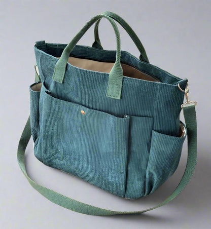 Corduroy Multi-Pocket Zip-Up Tote Bag - Lunacy Deals & Designs