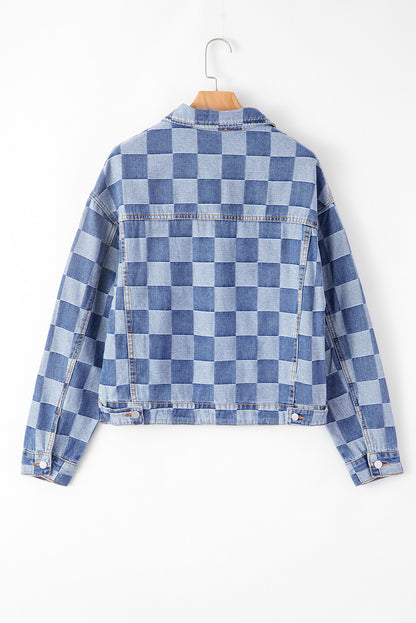 Women's Checkered Button Up Denim Jacket