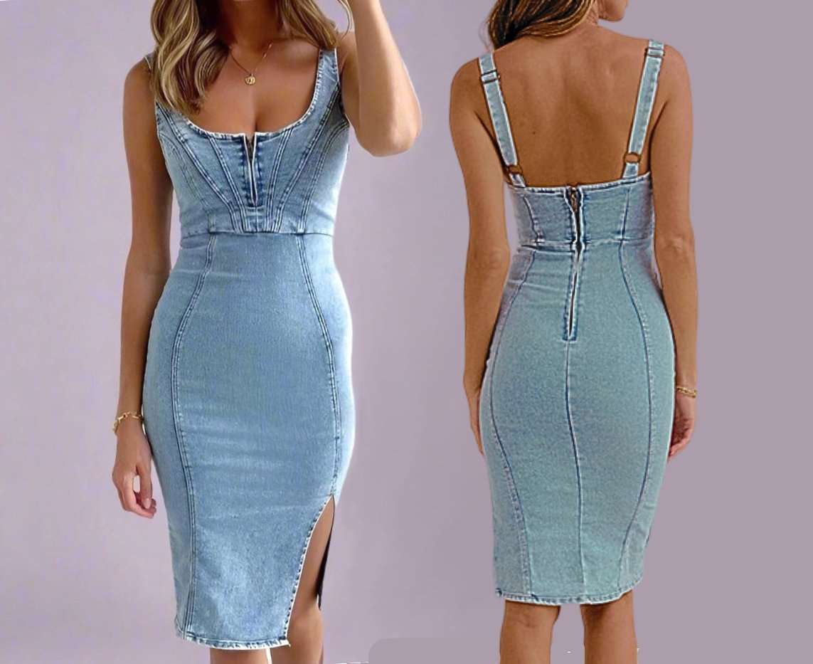 Denim U - Neck Suspender Dress - Lunacy Deals & Designs