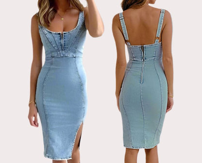 Denim U-Neck Suspender Dress - Lunacy Deals & Designs