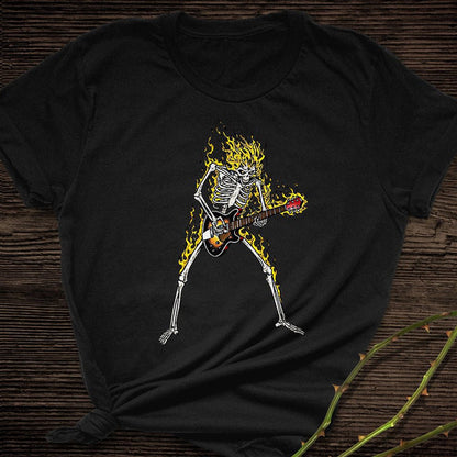 Guitar Playing Skeleton on Fire Graphic T-Shirt - Lunacy Deals & Designs