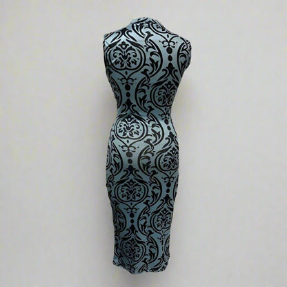 High Neck Sleeveless Damask Print Dress - Lunacy Deals & Designs