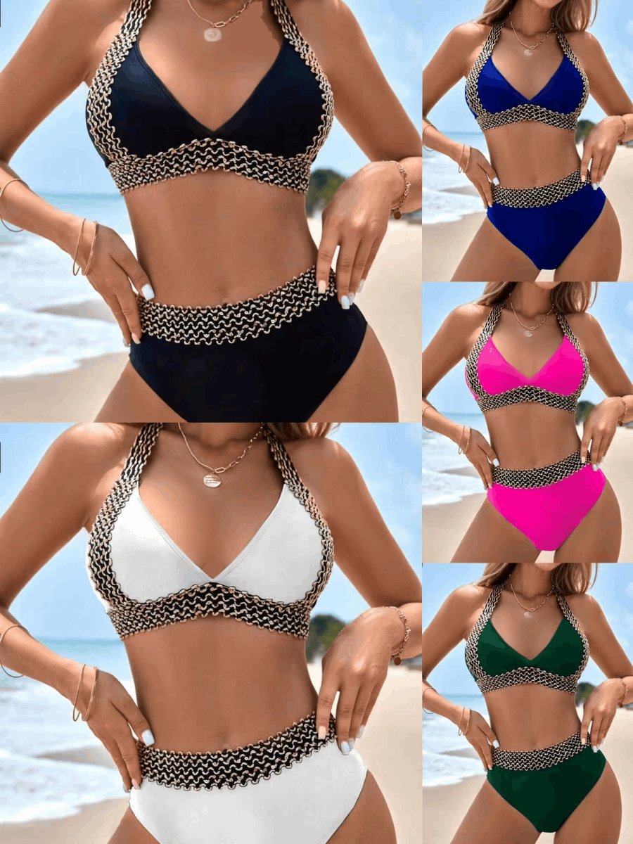 High Waist Gold Band 2 Piece Swimsuit - Lunacy Deals & Designs