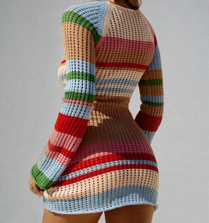 Knitted Hollow - Out Mini Dress - Lunacy Deals & Designs