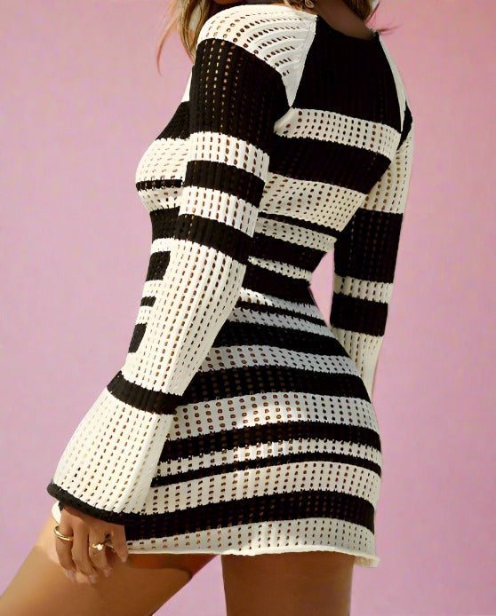 Knitted Hollow - Out Mini Dress - Lunacy Deals & Designs