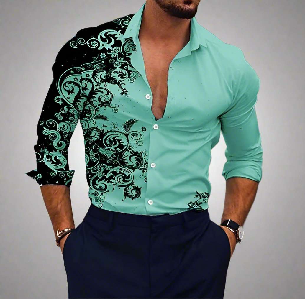 Men's Damask Print Button Up Shirt - Lunacy Deals & Designs