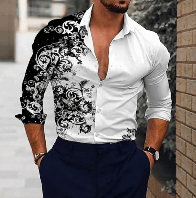 Men's Damask Print Button Up Shirt - Lunacy Deals & Designs