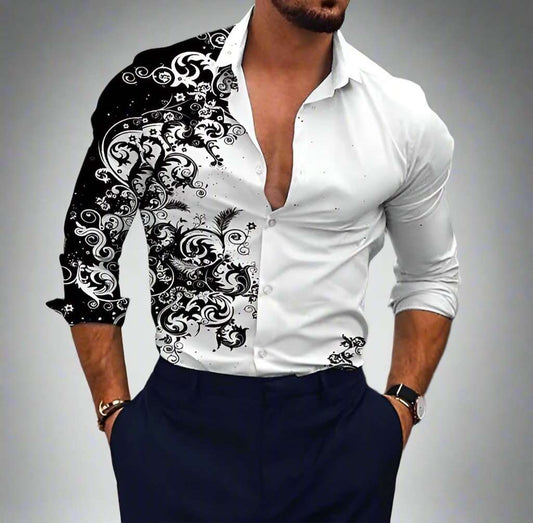 Men's Damask Print Button Up Shirt - Lunacy Deals & Designs