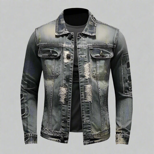 Men's Retro Distressed Denim Jacket - Lunacy Deals & Designs