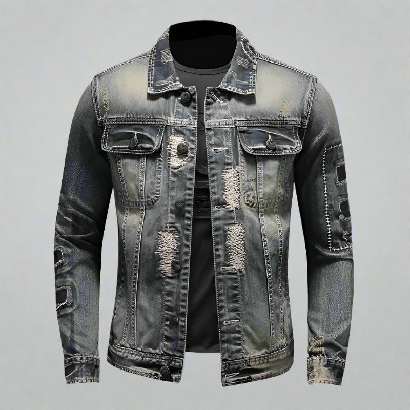 Men's Retro Distressed Denim Jacket - Lunacy Deals & Designs