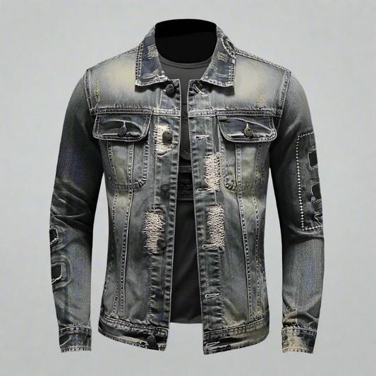 Men's Retro Distressed Denim Jacket - Lunacy Deals & Designs