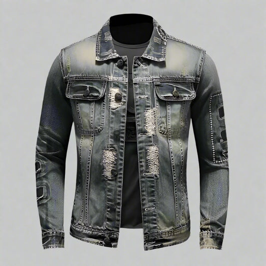 Men's Retro Distressed Denim Jacket - Lunacy Deals & Designs