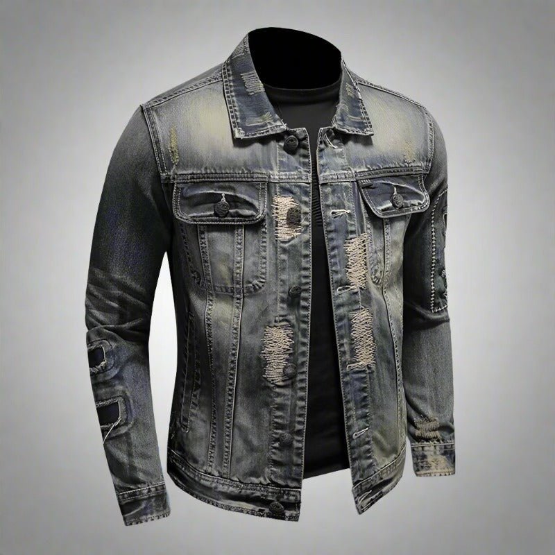 Men's Retro Distressed Denim Jacket - Lunacy Deals & Designs