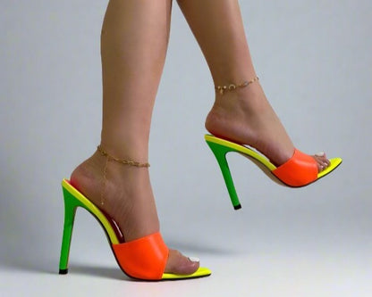 Vibrant High Heel Peep-Toe Mules