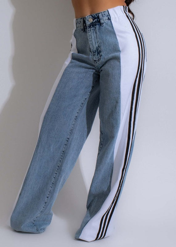 Women's Striped High Waist Straight Leg Denim Pants